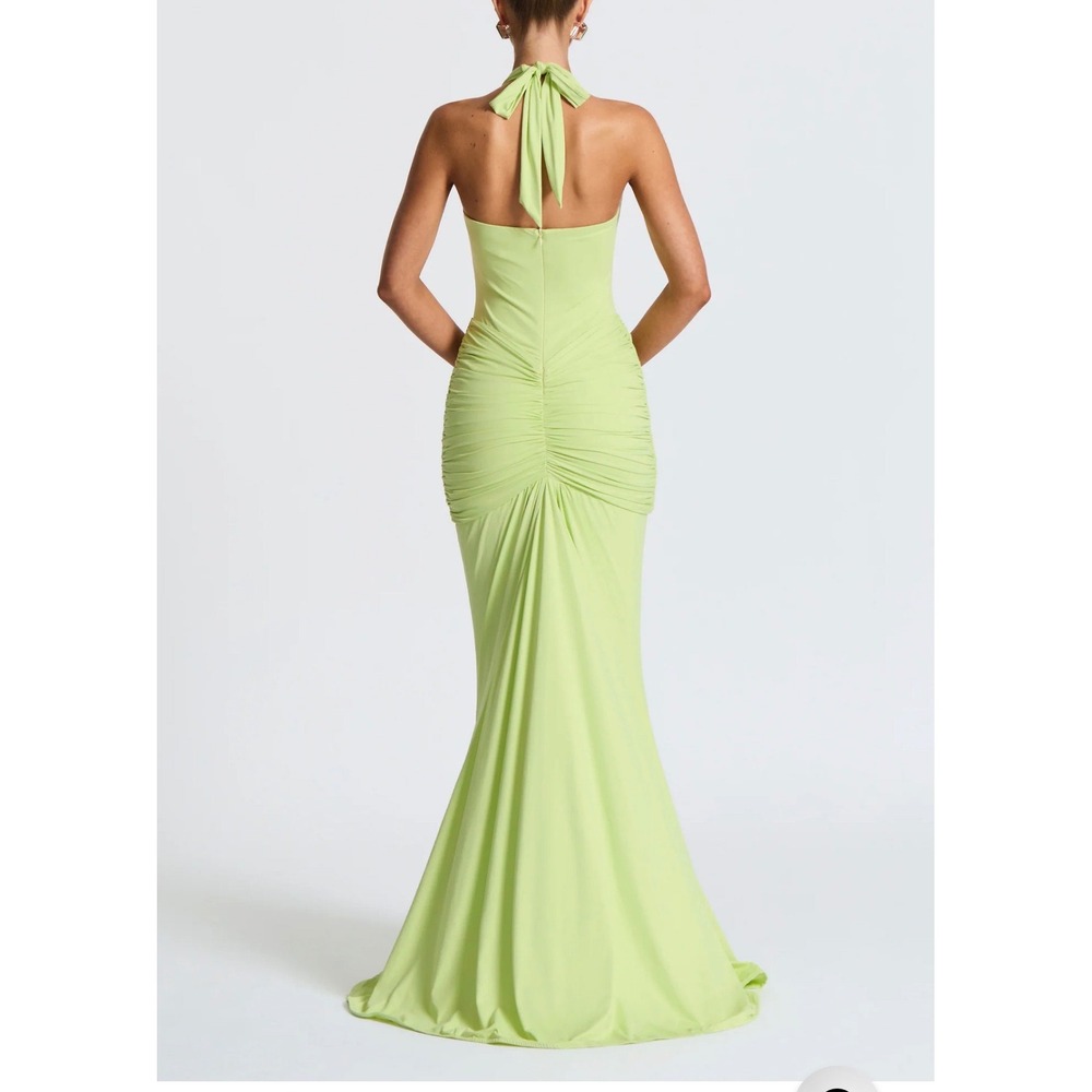 Babyboo Rosetta Maxi Dress Lime Green Ruched Halter Gown BBF4037-D XL - Picture 2 of 8